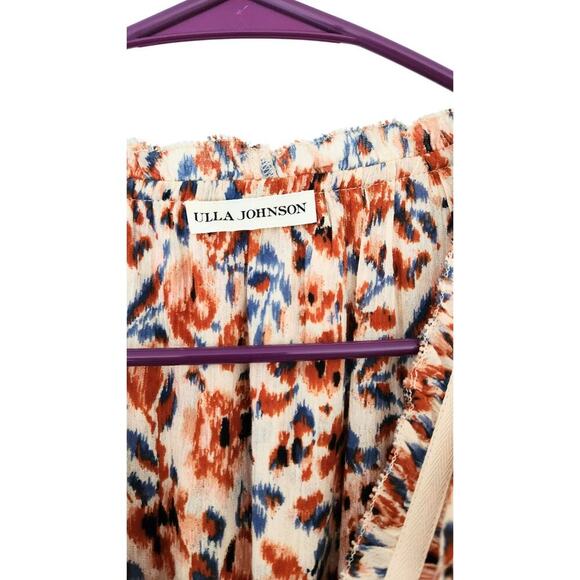 Ulla Johnson Dress Midi Wrap Orange Blue Ruffle Pleated Knit Trim Lisette US 4 - Picture 8 of 13